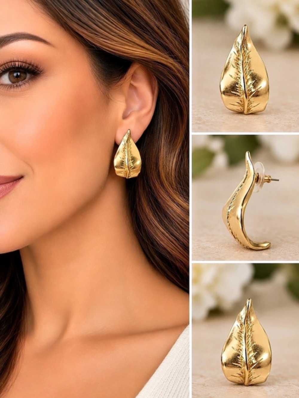 Gold Leaf Earrings Like New